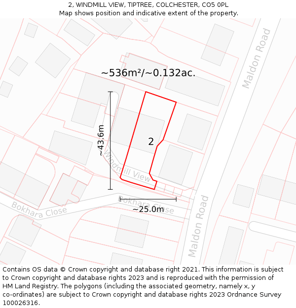 2, WINDMILL VIEW, TIPTREE, COLCHESTER, CO5 0PL: Plot and title map