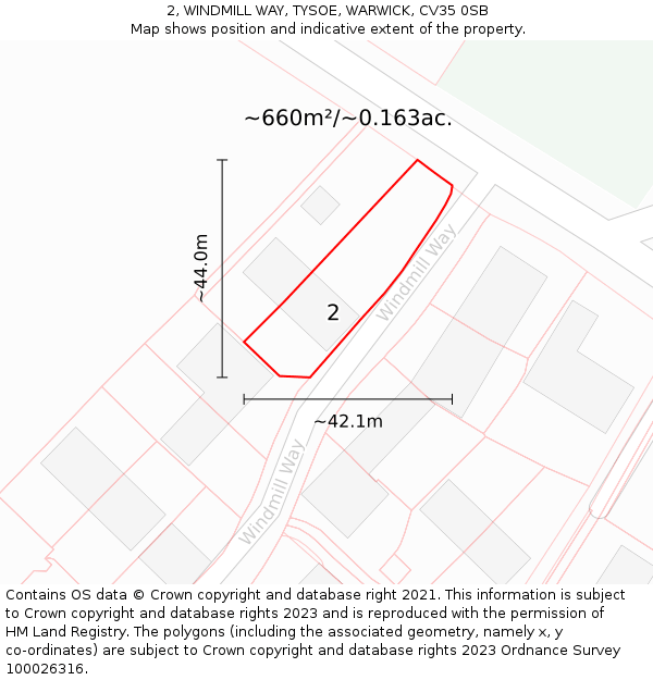 2, WINDMILL WAY, TYSOE, WARWICK, CV35 0SB: Plot and title map