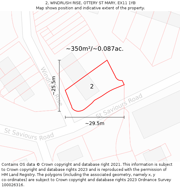 2, WINDRUSH RISE, OTTERY ST MARY, EX11 1YB: Plot and title map