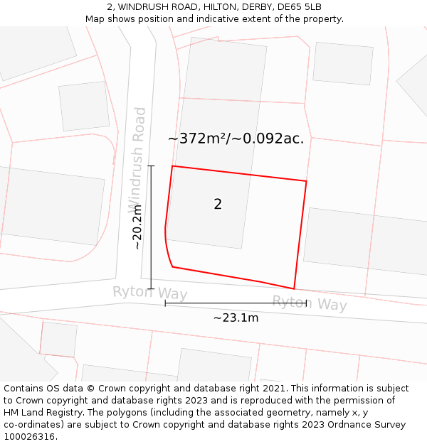 2, WINDRUSH ROAD, HILTON, DERBY, DE65 5LB: Plot and title map