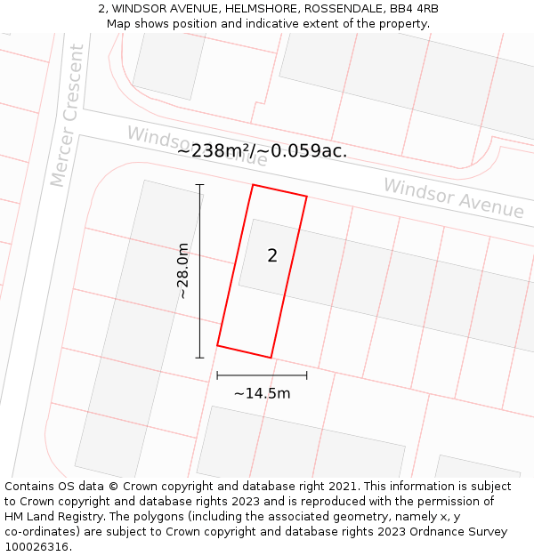 2, WINDSOR AVENUE, HELMSHORE, ROSSENDALE, BB4 4RB: Plot and title map