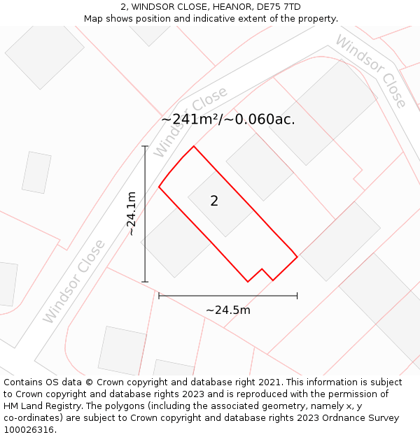 2, WINDSOR CLOSE, HEANOR, DE75 7TD: Plot and title map