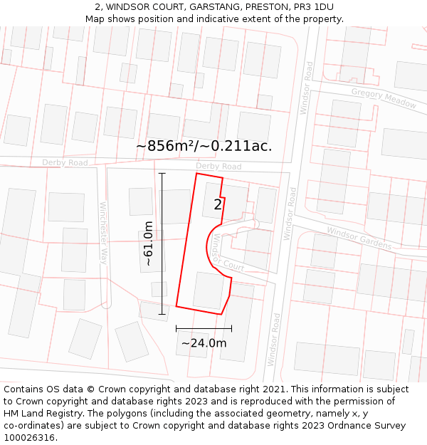 2, WINDSOR COURT, GARSTANG, PRESTON, PR3 1DU: Plot and title map
