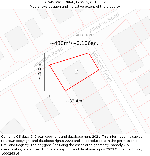 2, WINDSOR DRIVE, LYDNEY, GL15 5SX: Plot and title map