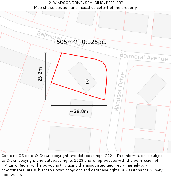 2, WINDSOR DRIVE, SPALDING, PE11 2RP: Plot and title map
