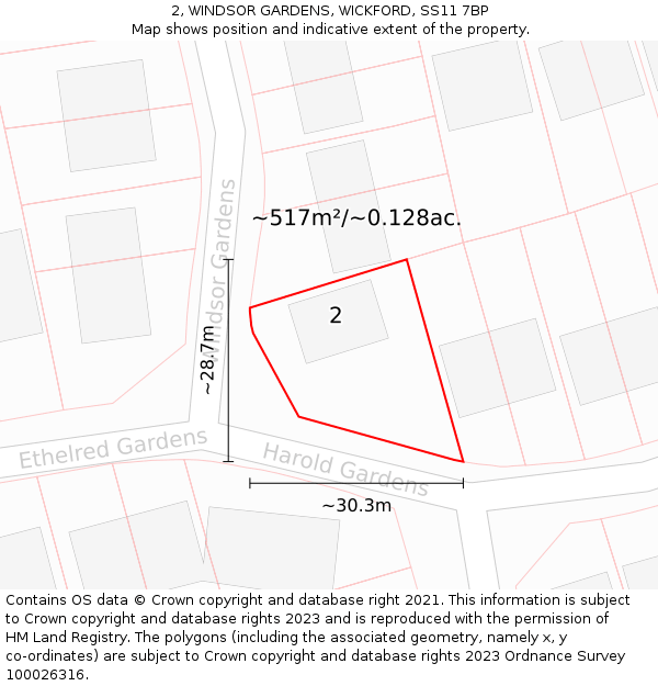 2, WINDSOR GARDENS, WICKFORD, SS11 7BP: Plot and title map