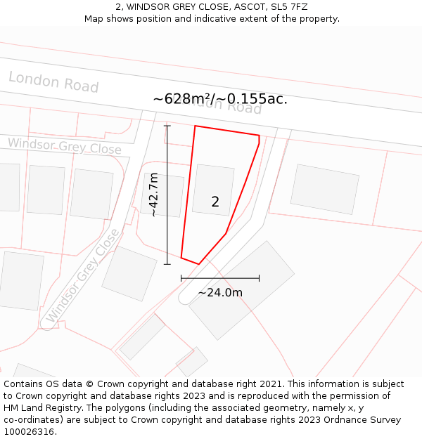 2, WINDSOR GREY CLOSE, ASCOT, SL5 7FZ: Plot and title map