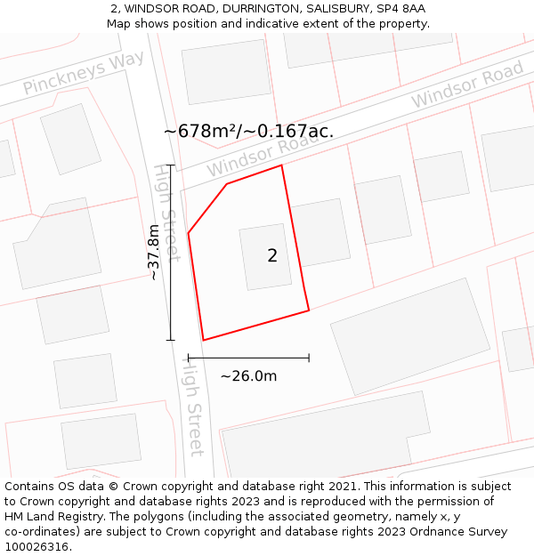 2, WINDSOR ROAD, DURRINGTON, SALISBURY, SP4 8AA: Plot and title map