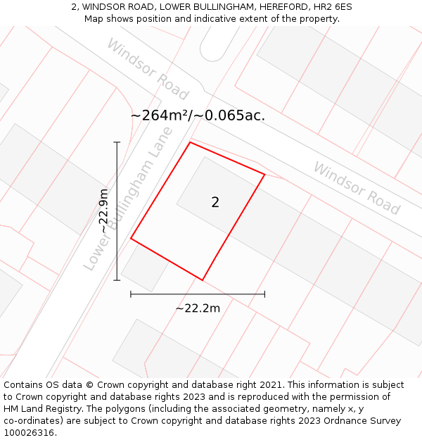 2, WINDSOR ROAD, LOWER BULLINGHAM, HEREFORD, HR2 6ES: Plot and title map