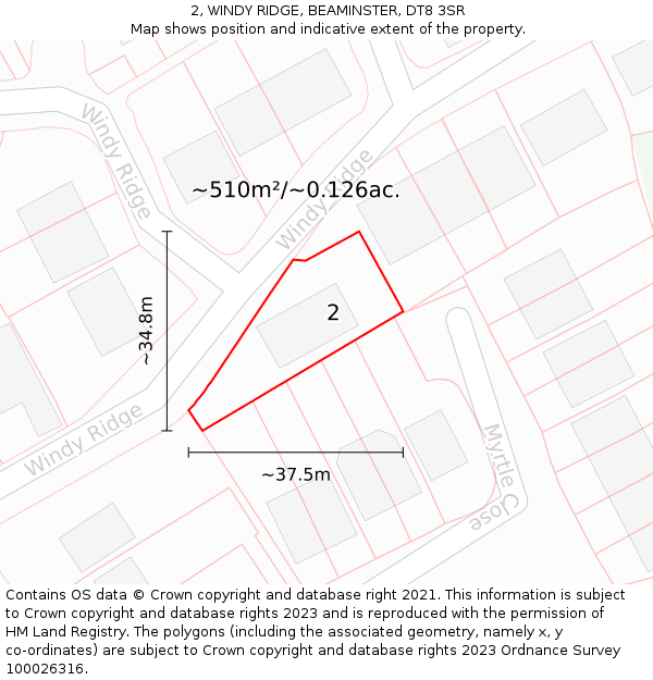2, WINDY RIDGE, BEAMINSTER, DT8 3SR: Plot and title map
