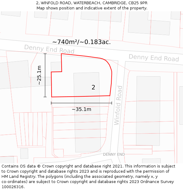 2, WINFOLD ROAD, WATERBEACH, CAMBRIDGE, CB25 9PR: Plot and title map