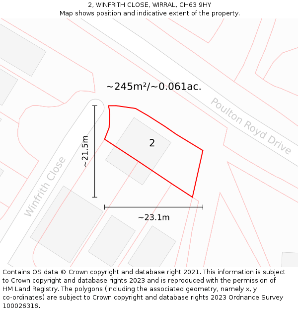 2, WINFRITH CLOSE, WIRRAL, CH63 9HY: Plot and title map
