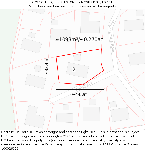 2, WINGFIELD, THURLESTONE, KINGSBRIDGE, TQ7 3TE: Plot and title map