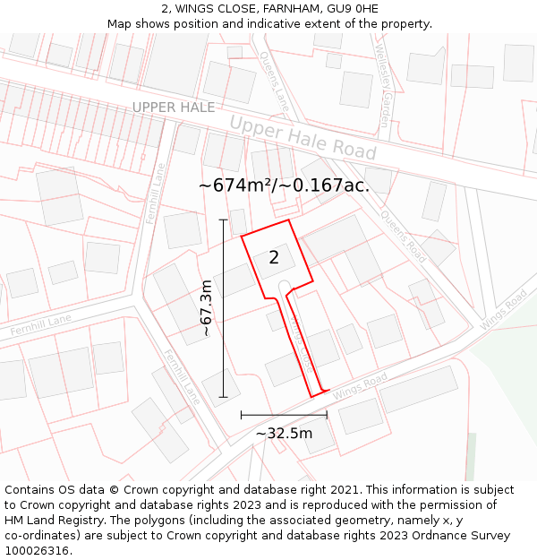 2, WINGS CLOSE, FARNHAM, GU9 0HE: Plot and title map