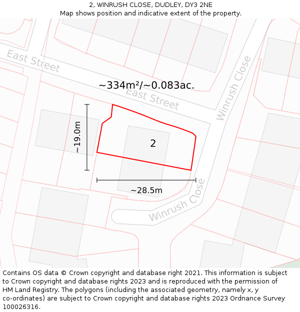 2, WINRUSH CLOSE, DUDLEY, DY3 2NE: Plot and title map