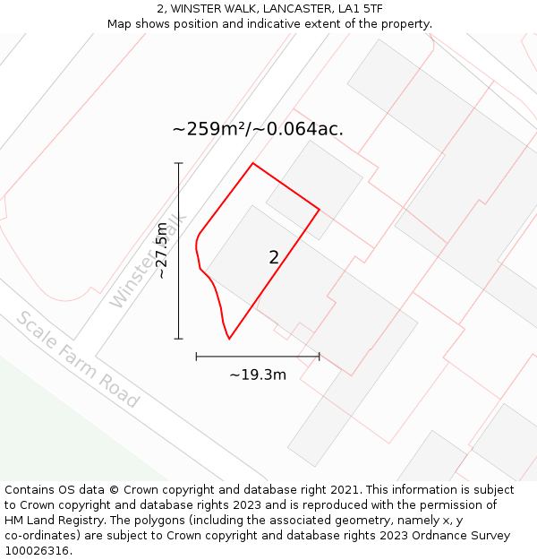 2, WINSTER WALK, LANCASTER, LA1 5TF: Plot and title map