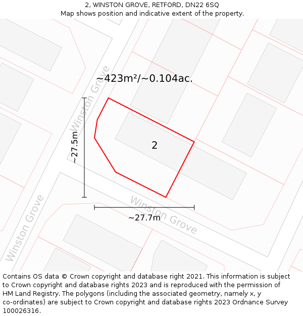2, WINSTON GROVE, RETFORD, DN22 6SQ: Plot and title map