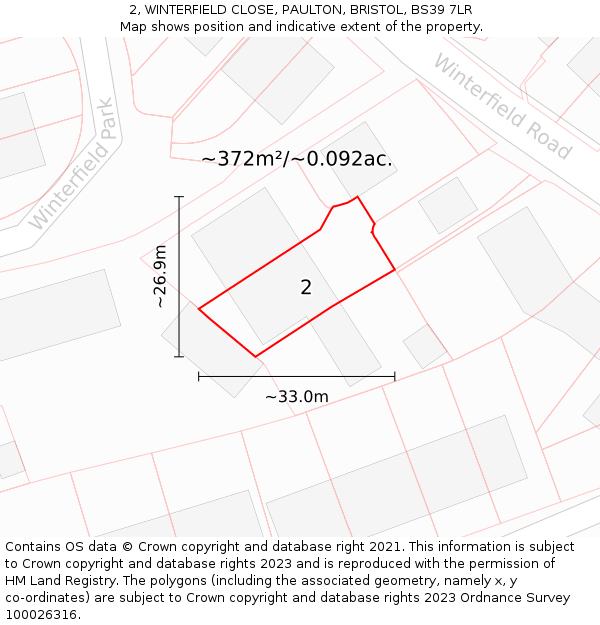 2, WINTERFIELD CLOSE, PAULTON, BRISTOL, BS39 7LR: Plot and title map