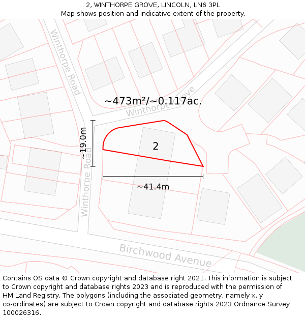 2, WINTHORPE GROVE, LINCOLN, LN6 3PL: Plot and title map