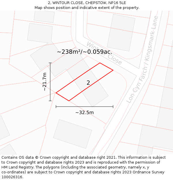 2, WINTOUR CLOSE, CHEPSTOW, NP16 5LE: Plot and title map