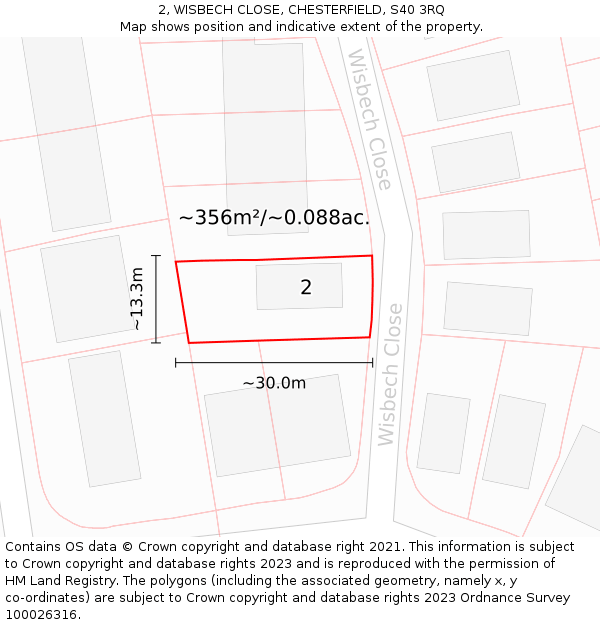 2, WISBECH CLOSE, CHESTERFIELD, S40 3RQ: Plot and title map