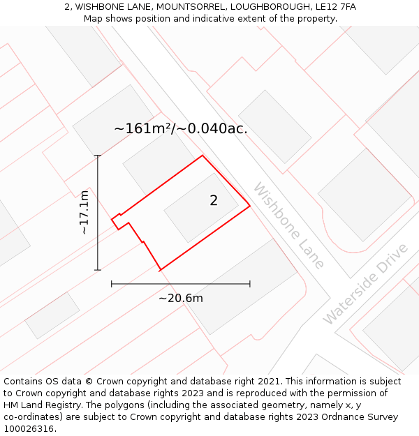 2, WISHBONE LANE, MOUNTSORREL, LOUGHBOROUGH, LE12 7FA: Plot and title map