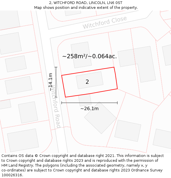 2, WITCHFORD ROAD, LINCOLN, LN6 0ST: Plot and title map