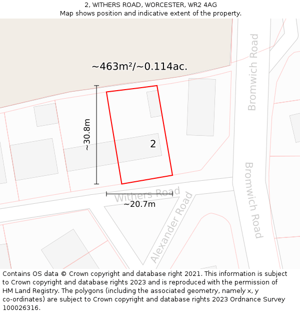 2, WITHERS ROAD, WORCESTER, WR2 4AG: Plot and title map