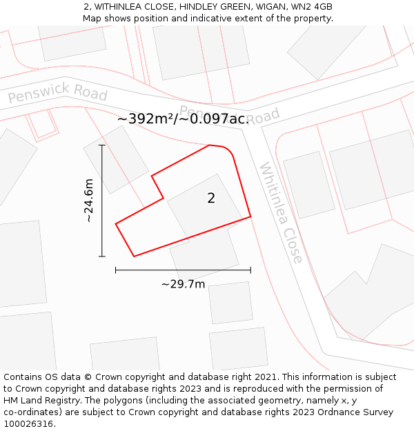 2, WITHINLEA CLOSE, HINDLEY GREEN, WIGAN, WN2 4GB: Plot and title map