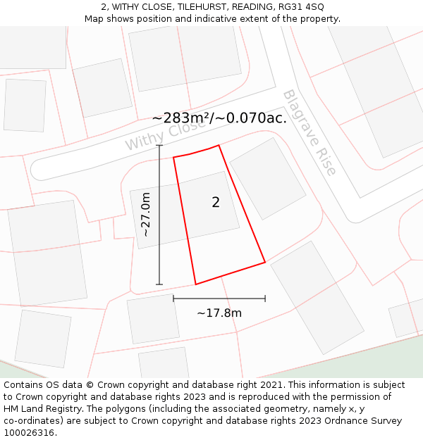 2, WITHY CLOSE, TILEHURST, READING, RG31 4SQ: Plot and title map