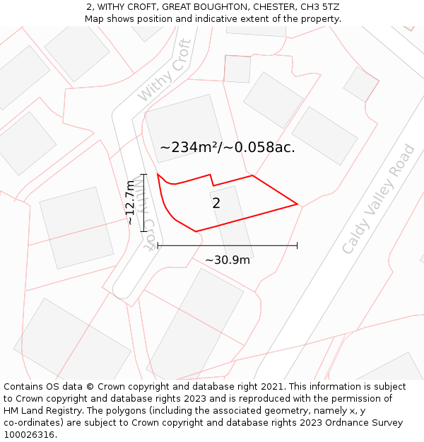 2, WITHY CROFT, GREAT BOUGHTON, CHESTER, CH3 5TZ: Plot and title map