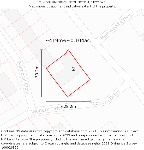 2, WOBURN DRIVE, BEDLINGTON, NE22 5YB: Plot and title map