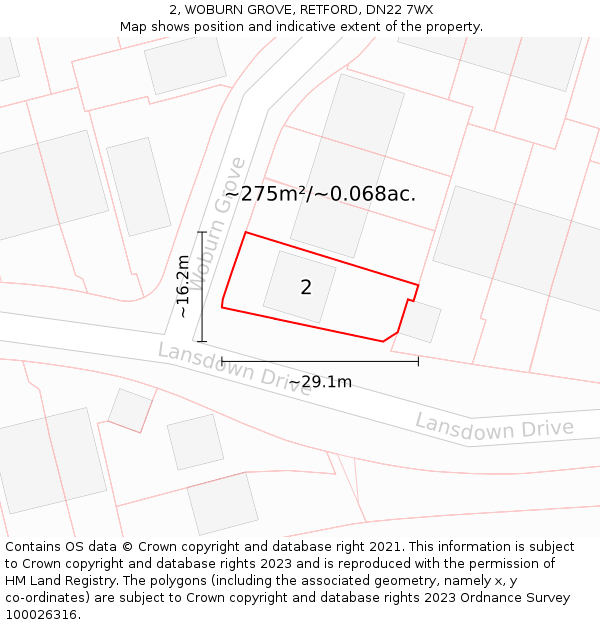 2, WOBURN GROVE, RETFORD, DN22 7WX: Plot and title map