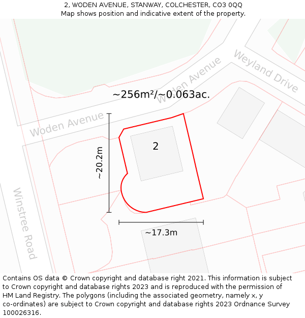 2, WODEN AVENUE, STANWAY, COLCHESTER, CO3 0QQ: Plot and title map