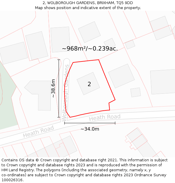 2, WOLBOROUGH GARDENS, BRIXHAM, TQ5 9DD: Plot and title map