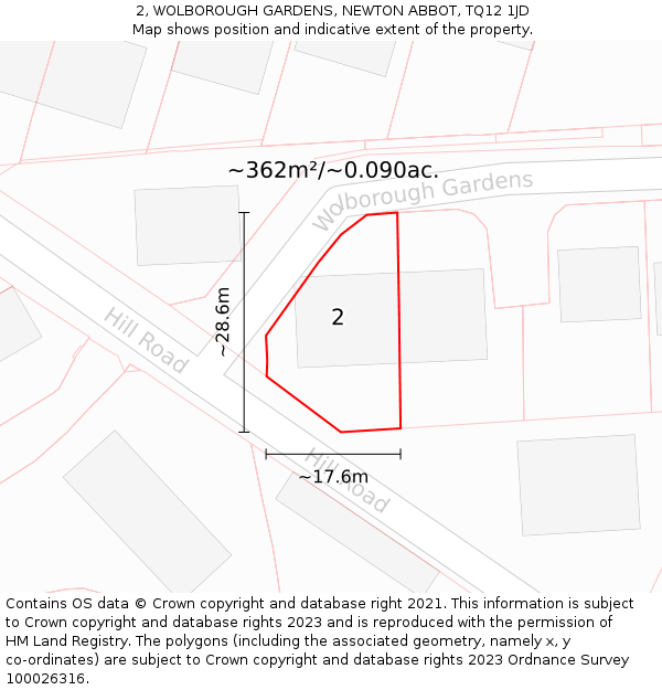 2, WOLBOROUGH GARDENS, NEWTON ABBOT, TQ12 1JD: Plot and title map