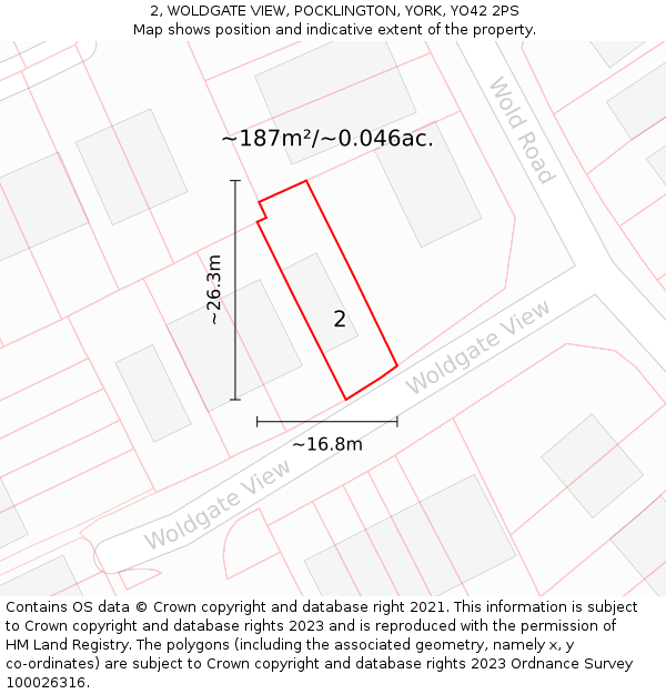 2, WOLDGATE VIEW, POCKLINGTON, YORK, YO42 2PS: Plot and title map