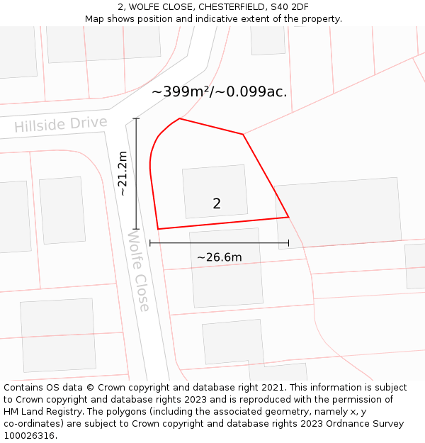 2, WOLFE CLOSE, CHESTERFIELD, S40 2DF: Plot and title map