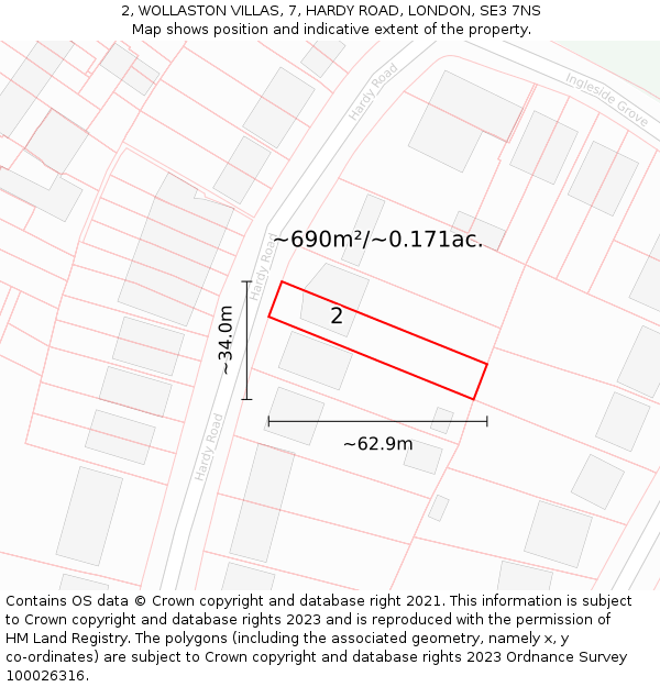 2, WOLLASTON VILLAS, 7, HARDY ROAD, LONDON, SE3 7NS: Plot and title map