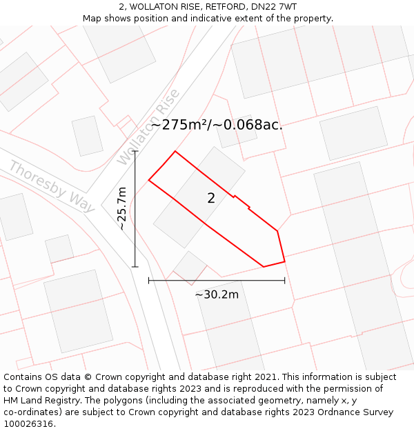 2, WOLLATON RISE, RETFORD, DN22 7WT: Plot and title map