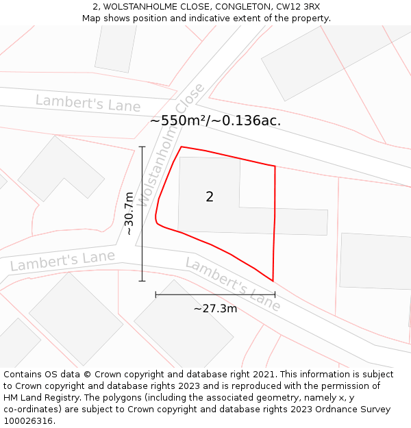 2, WOLSTANHOLME CLOSE, CONGLETON, CW12 3RX: Plot and title map