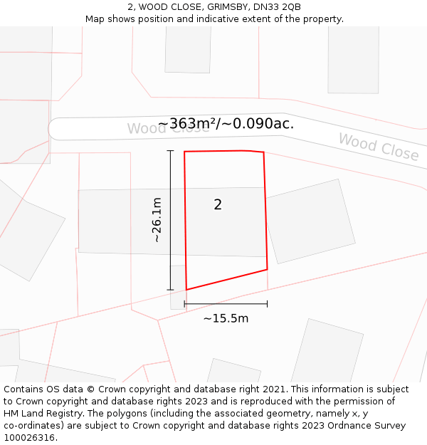 2, WOOD CLOSE, GRIMSBY, DN33 2QB: Plot and title map