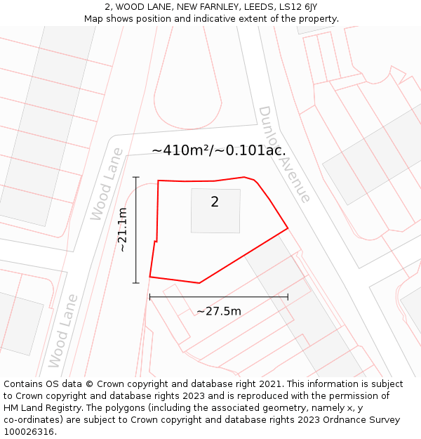 2, WOOD LANE, NEW FARNLEY, LEEDS, LS12 6JY: Plot and title map