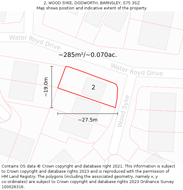 2, WOOD SYKE, DODWORTH, BARNSLEY, S75 3SZ: Plot and title map