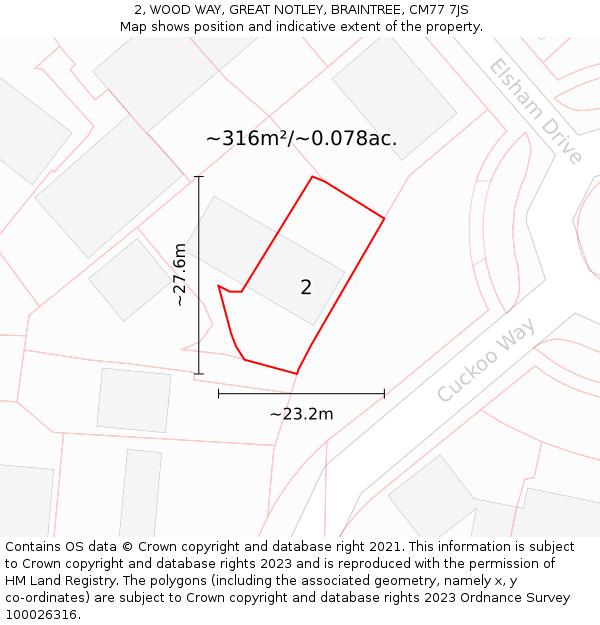 2, WOOD WAY, GREAT NOTLEY, BRAINTREE, CM77 7JS: Plot and title map