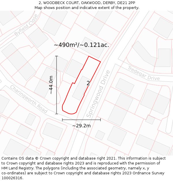2, WOODBECK COURT, OAKWOOD, DERBY, DE21 2PP: Plot and title map