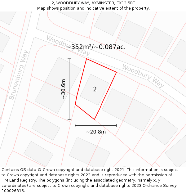 2, WOODBURY WAY, AXMINSTER, EX13 5RE: Plot and title map