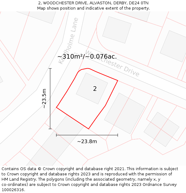 2, WOODCHESTER DRIVE, ALVASTON, DERBY, DE24 0TN: Plot and title map