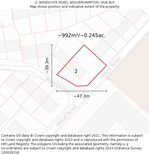 2, WOODCOTE ROAD, WOLVERHAMPTON, WV6 8LP: Plot and title map