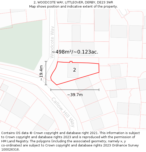 2, WOODCOTE WAY, LITTLEOVER, DERBY, DE23 3WR: Plot and title map